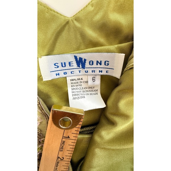 Vintage Sue Wong Nocturne Green Silk Beaded Fairycore Dress Size 6 Y2K - Picture 5 of 11